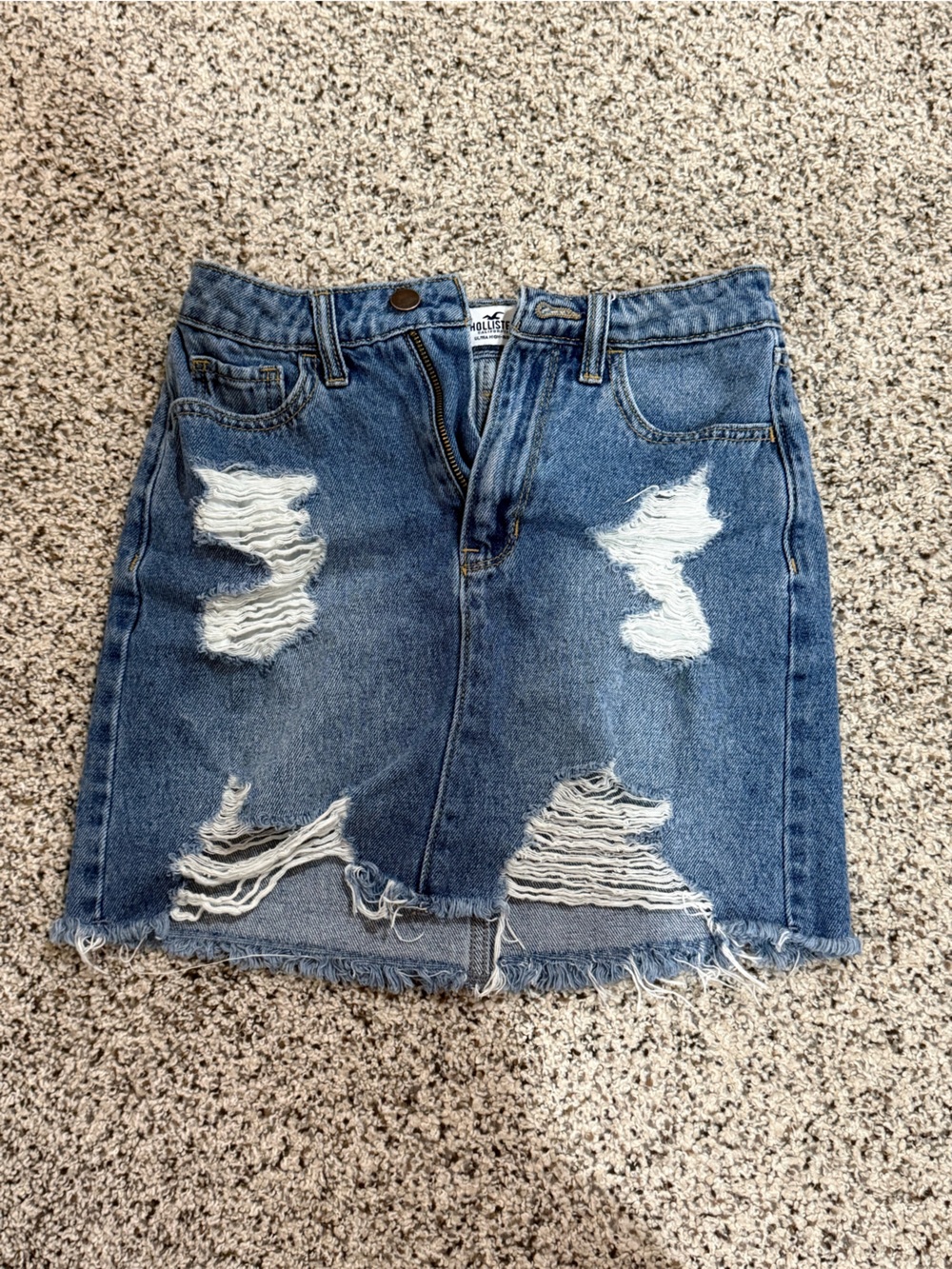 Hollister Distressed Blue High-Rise Denim Skirt